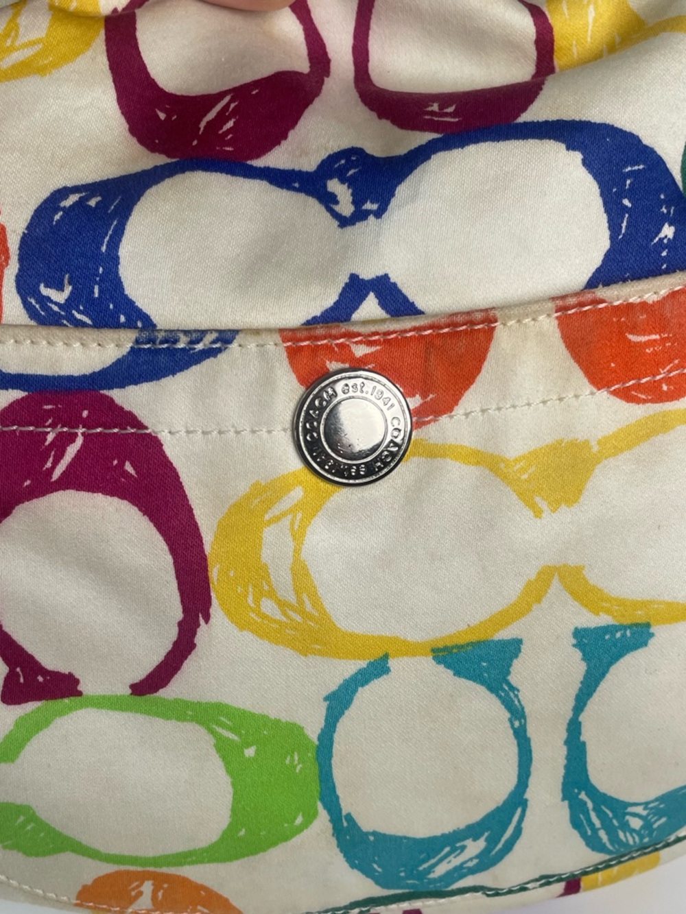 $25 LS 2004 Coach Vintage Large Hampton 5657 Rainbow Scribble Signature C Hobo - Picture 5 of 12